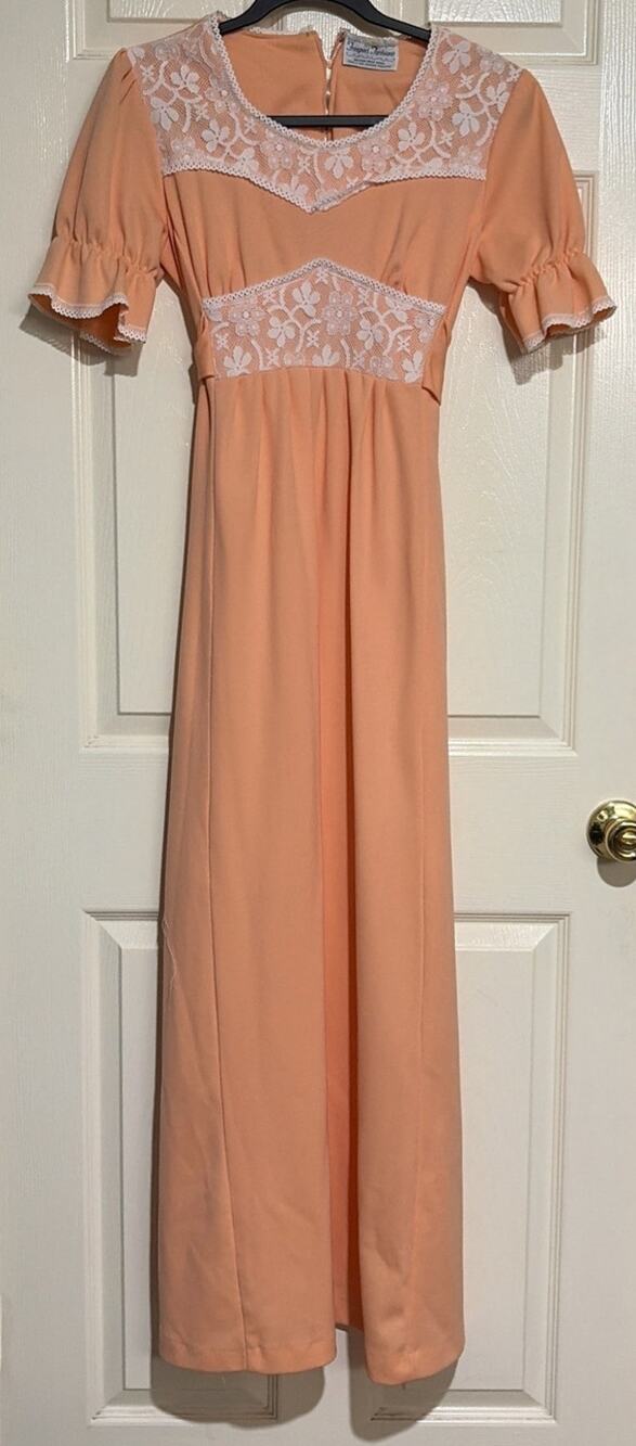 Vintage Lace Dress Peach Color Long